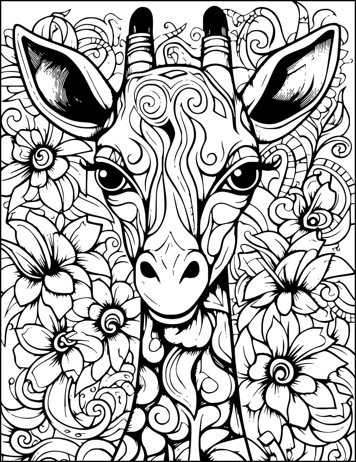 giraffe mandala zentangle and zen doodle style from animals and flowers adult coloring book