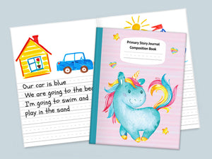 Blue Unicorn Primary Story Journal Composition Book