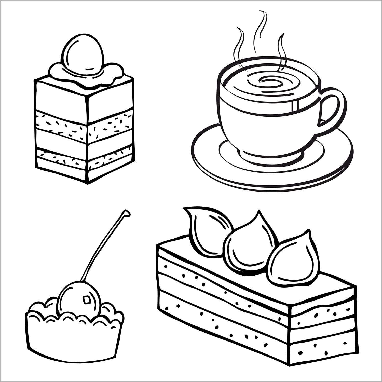 food and snacks bold and easy coloring book large print colouring pages desserts and coffee