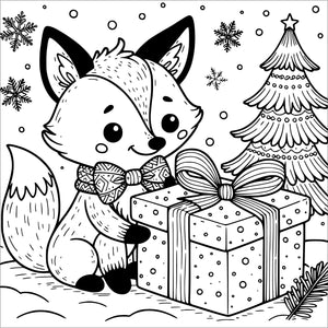 christmas animals coloring book for kids colouring pages fox with present