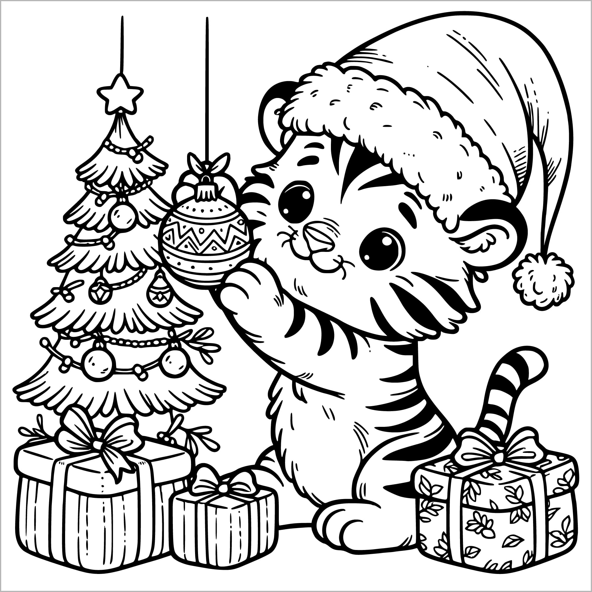 christmas animals coloring book for kids colouring pages baby tiger trimming tree