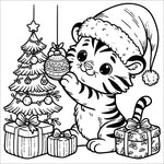 christmas animals coloring book for kids colouring pages baby tiger trimming tree