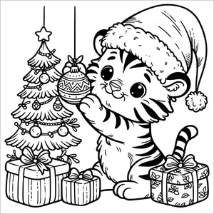 christmas animals coloring book for kids colouring pages baby tiger trimming tree