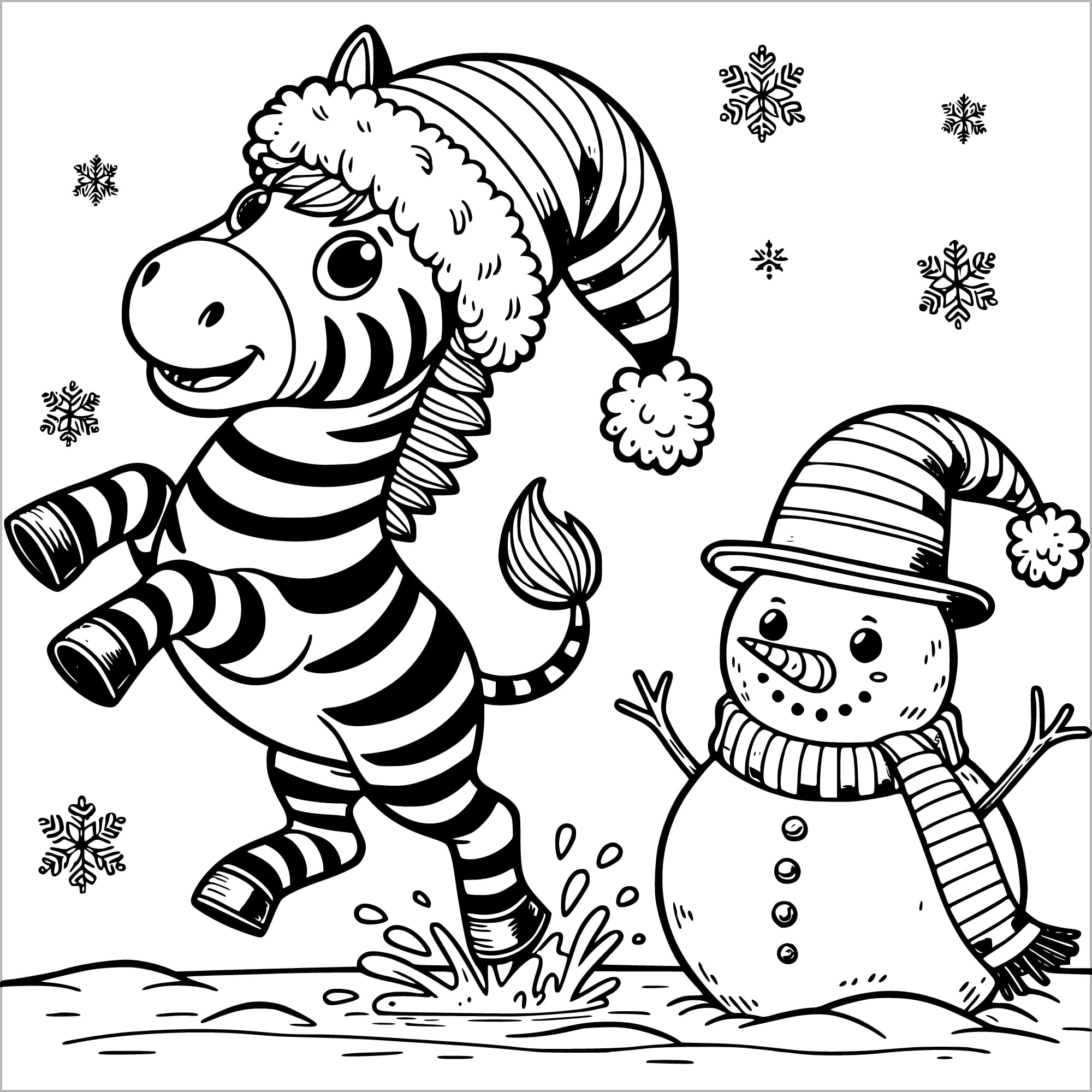 christmas animals coloring book for kids colouring pages baby zebra with snowman