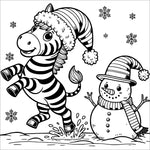 christmas animals coloring book for kids colouring pages baby zebra with snowman