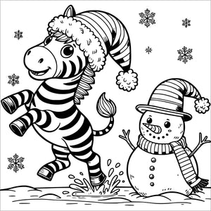 christmas animals coloring book for kids colouring pages baby zebra with snowman