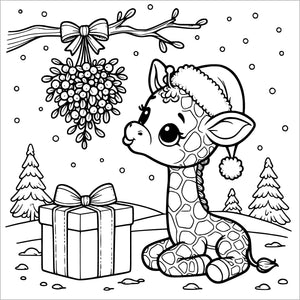 christmas animals coloring book for kids colouring pages baby giraffe with gift