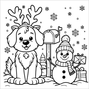 christmas animals coloring book for kids colouring pages puppy dog with snowman