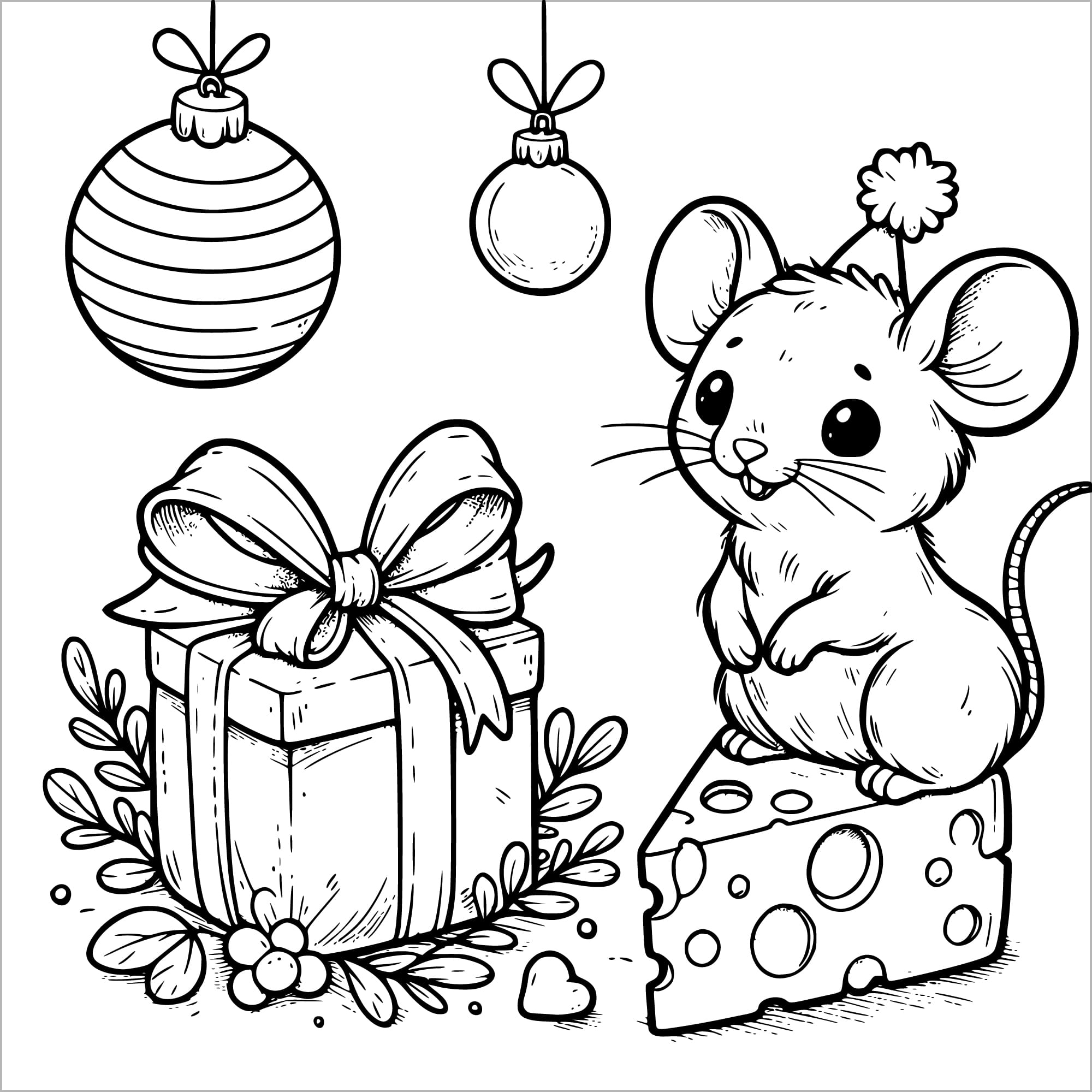 christmas animals coloring book for kids colouring pages little mouse with cheese presents