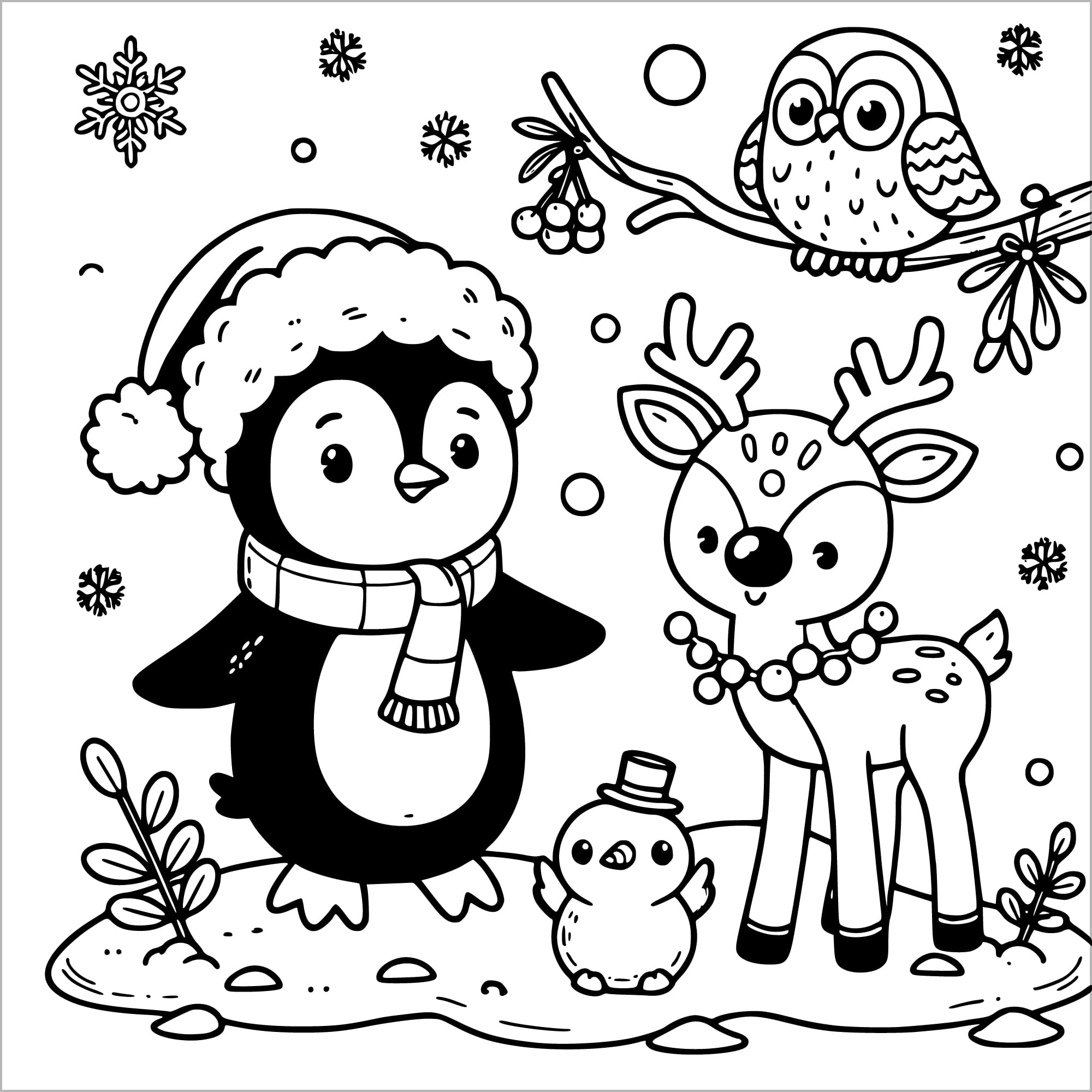 christmas animals coloring book for kids colouring pages baby penguin reindeer and owl