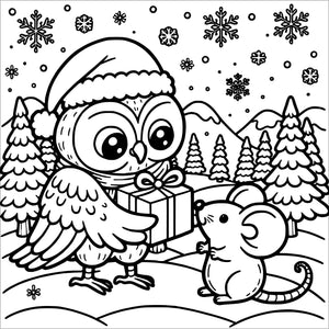 christmas animals coloring book for kids colouring pages baby owl giving mouse a gift