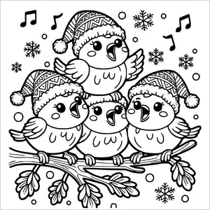 christmas animals coloring book for kids colouring pages baby birds singing carols