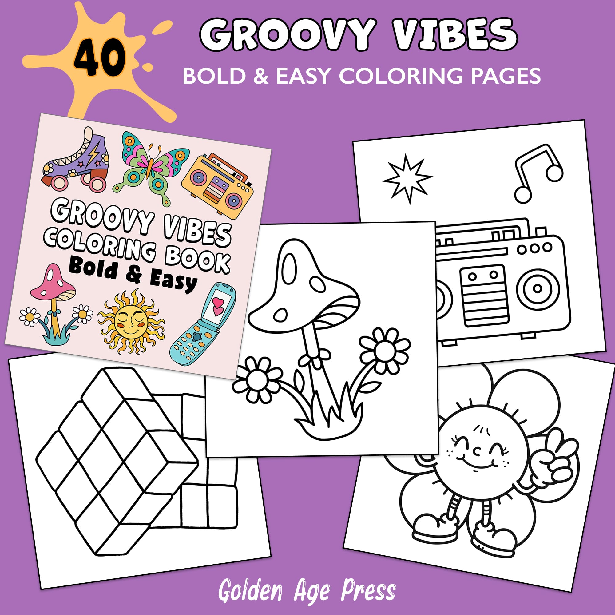 groovy vibes retro bold and easy coloring book large print colouring pages 