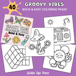 groovy vibes retro bold and easy coloring book large print colouring pages 