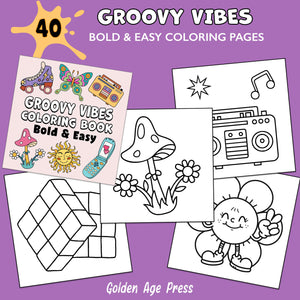 groovy vibes retro bold and easy coloring book large print colouring pages 