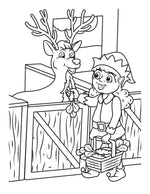 elves feeding reindeer christmas coloring page for kids