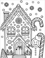 gingerbread house christmas coloring book page for kids