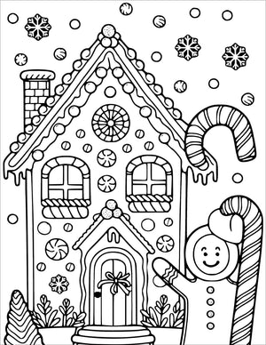 gingerbread house christmas coloring book page for kids