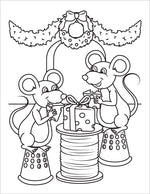 two mice with wrapped cheese gifts christmas coloring book page for kids