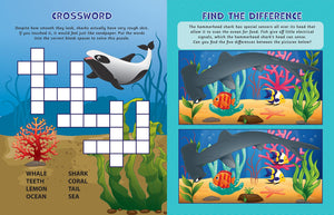 sharks ocean animals activity book for kids activity worksheet pages colouring children puzzles mazes word search crossword sudoku sheets