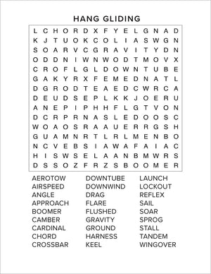 hang gliding word find from sports and games word seach puzzle book large print