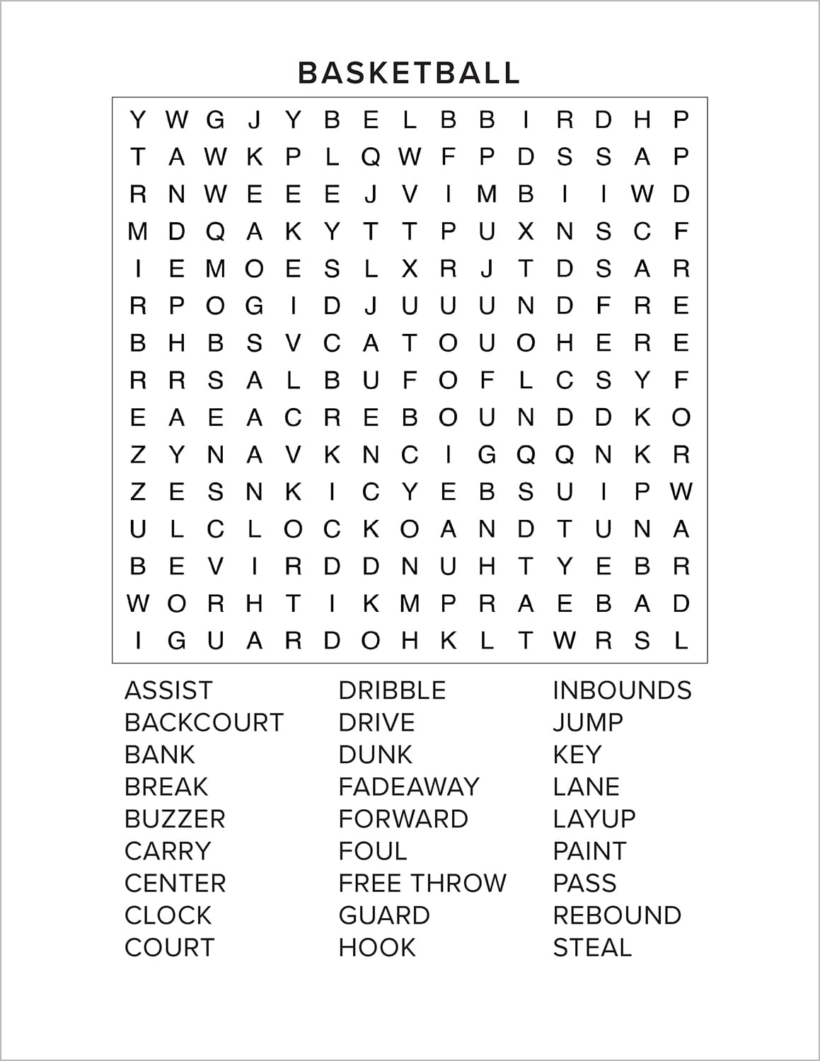 basketball word find from sports and games word seach puzzle book large print