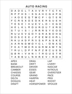 auto racing word find from sports and games word seach puzzle book large print