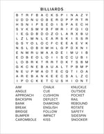 billiards word find from sports and games word seach puzzle book large print