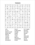 tennis word find from sports and games word seach puzzle book large print